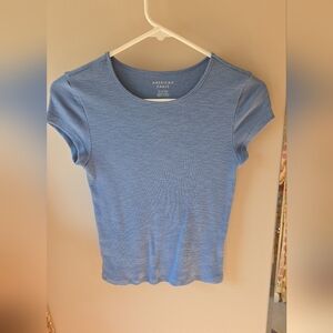 NWOT- American Eagle Womens Blue Ribbed Slim Fit  Tee Shirt Size XS